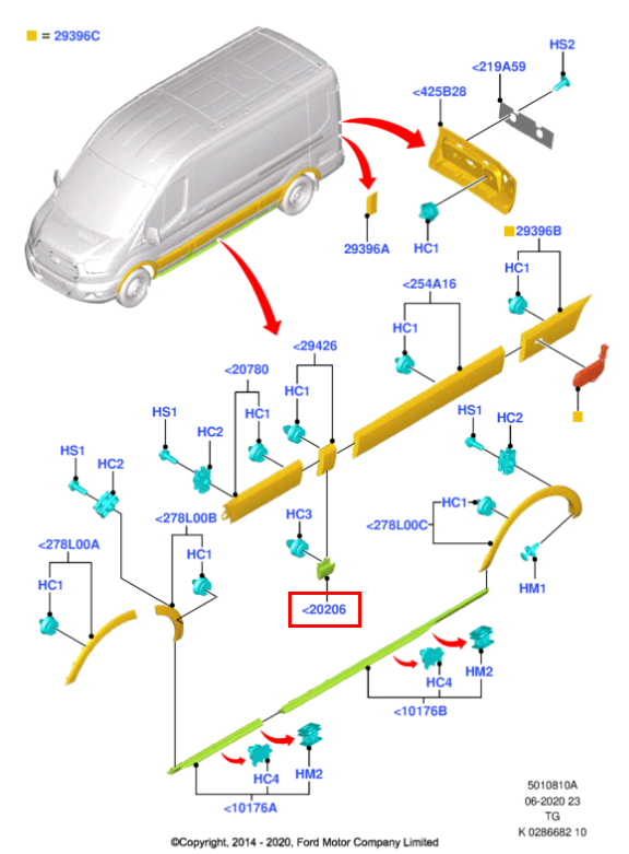Молдинг Ford ТЗ TR > 14 (кузова, после двери, левый/правый) (серый) BK31V20206BC OTOCAH - Миниатюра товара 2