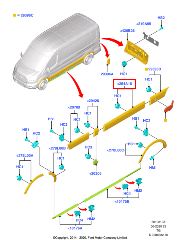 Молдинг Ford ТЗ TR > 19 (дверь СДВИЖНАЯ, RH правый, широкий, серый) BK31V254A16AG5CND OTOCAH - Миниатюра товара 1