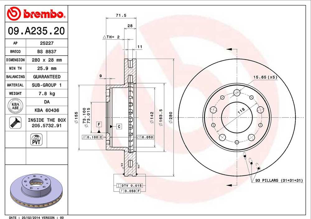 Диск тормозной передний Peugeot Boxer3,Fiat Ducato3 (R15 / DØ280mm / (ТН) 28mm) BREMBO - Миниатюра товара 2