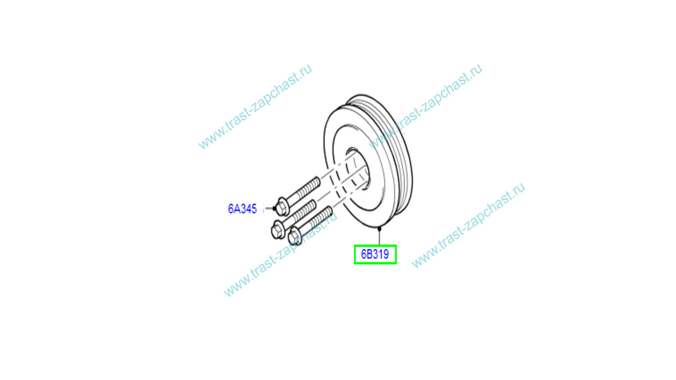 Шкив коленвала Ford Transit 2.2/2.4 (задний.привод) БЕЗдемпферный 1708966/BC1Q6B319AA (ТЗ-Траст) - Миниатюра товара 2
