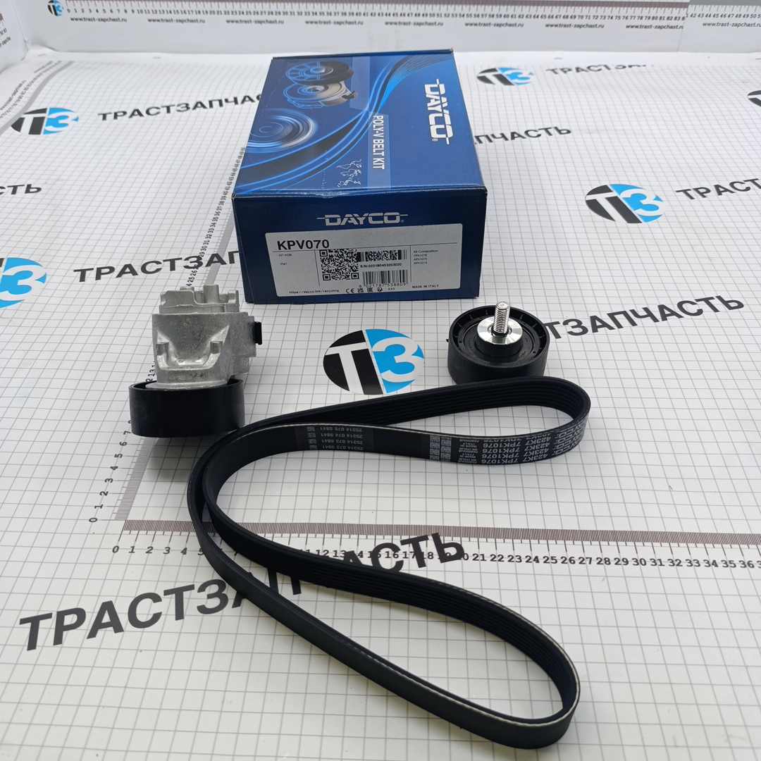 Комплект приводного ремня генератора FIAT 2.3 F1A (Ремень 7PK1076 + Ролики) c 06 — DAYCO EUROPE