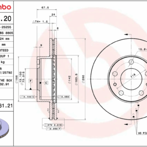 Диск тормозной передний  (вент) Boxer3- 280 мм R15 (толщина 25мм ) 250-244 кузов BREMBO