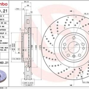 Диск тормозной передний Mercedes W166 (перфорированый) 375х36 BREMBO