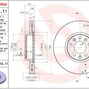 Диск тормозной передний (вент) Peugeot Traveller 4 1.6- 2.0 9805260180/1647883380 BREMBO