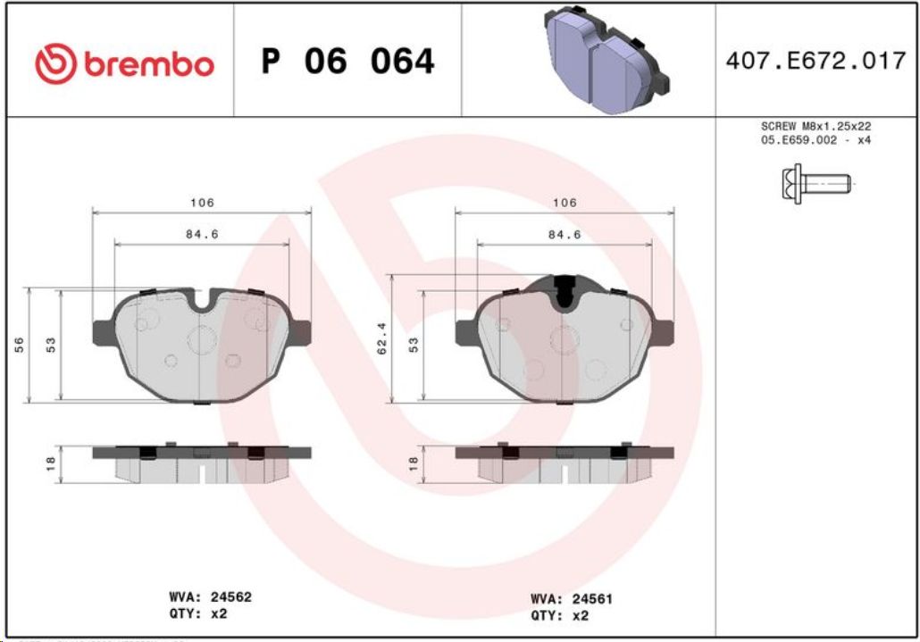 Тормозные колодки задние BMW 5(F10/F11/F90/G30), 7(G11/G12), X3(F25), X4(F26) ( 34216796741 ) BREMBO - Миниатюра товара 1