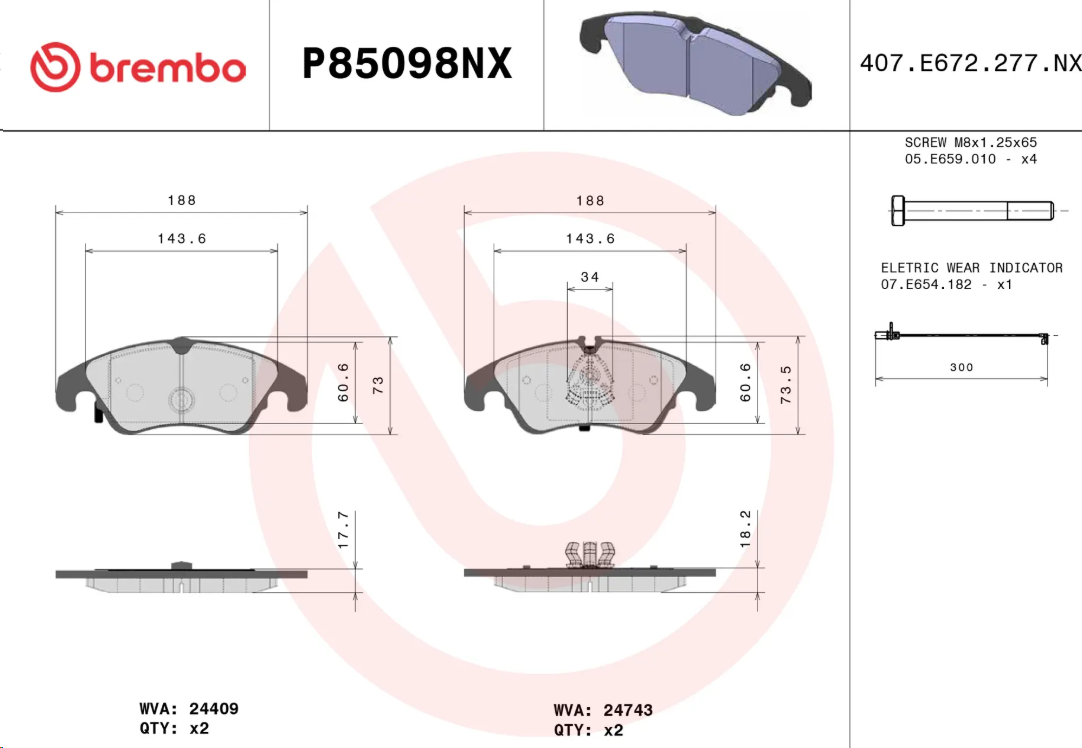 Тормозные колодки передние VAG AUDI A4 (B8) XTRA-line BREMBO - Миниатюра товара 1