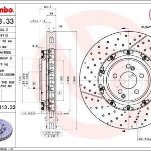 Тормозной диск передний (перфорированный с насечками) MB C204/C219/R230/C179 5.5-6.3 04> BREMBO EURO