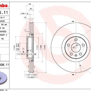 Тормозной диск передний VOLVO S90 II (234) 03/16-> / VOLVO V60 II (225) 02/18->  BREMBO EUROPE