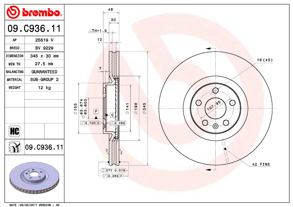 Диск тормозной передний Geely Monjaro (KX-11), Volvo S90 II/XC90 II (31471752/4048087000) BREMBO