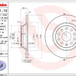 Тормозной диск задний D 300мм AUDI Q3 11-/SKODA KODIAQ/VW TIGUAN 16-  BREMBO EUROPE
