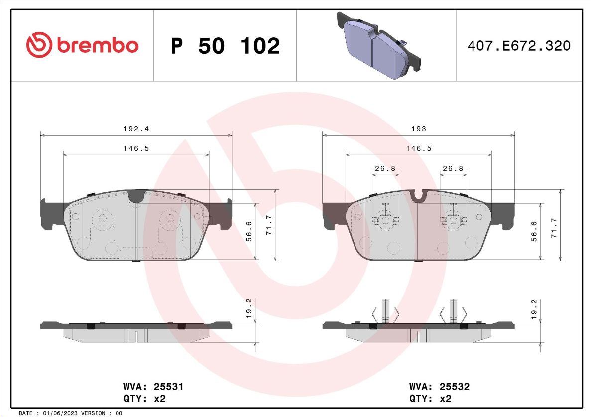 Тормозные колодки передние MB GL X166/ML W166  BREMBO EUROPE - Миниатюра товара 1