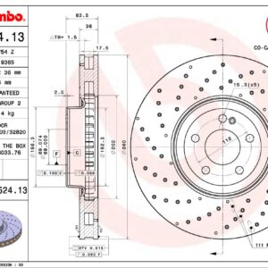 Тормозной диск передний перфорированный Mercedes W205/213/X253 15-  BREMBO EUROPE