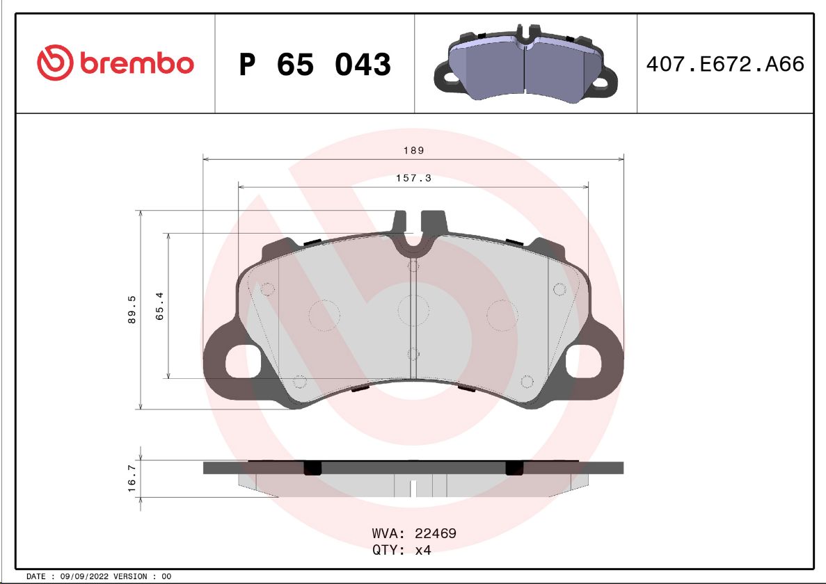 Тормозные колодки передние VAG PORSCHE MACAN 95B BREMBO EUROPE - Миниатюра товара 1