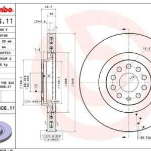 Тормозной диск передний  SKODA Octavia III/VW Tiguan BREMBO EUROPE