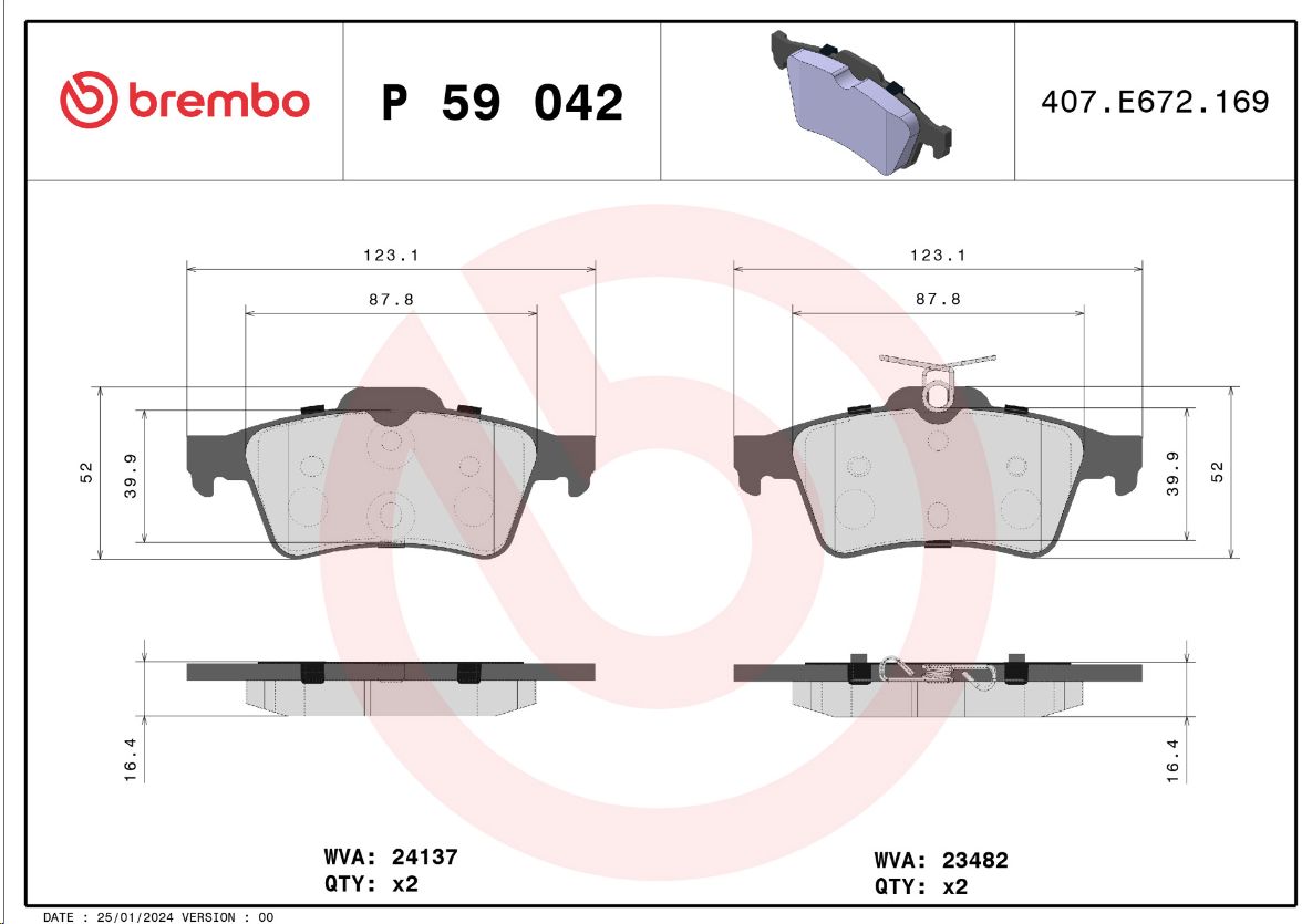 Тормозные колодки задние Ford Connect, Focus, C-max/Mazda/Peugeot/Citroen BREMBO - Миниатюра товара 1
