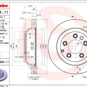 Тормозной диск задний VAG Audi Q7 06-/Cayenne/Touareg 02- BREMBO EUROPE
