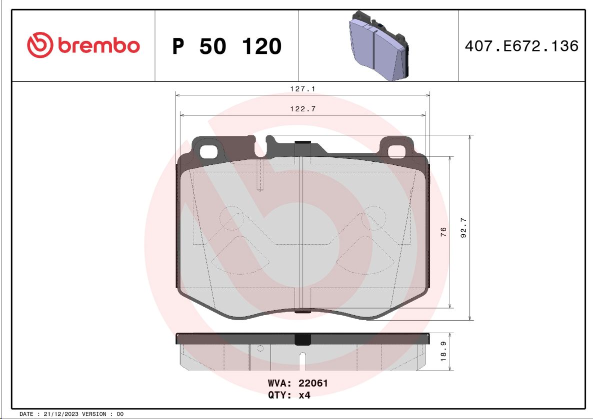 Тормозные колодки передние Mercedes W205/S205 (A0004209603/GDB2081/P50120) BREMBO - Миниатюра товара 1