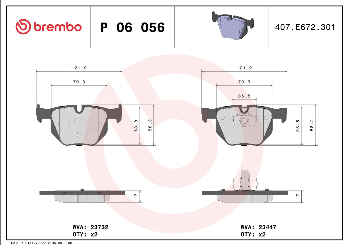 Тормозные колодки задние BMW 5(E60/E61), X5(E70/F15/F85), X6(E71/E72), X6 (F16/F86) BREMBO - Миниатюра товара 1