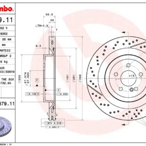 Тормозной диск задний MB C-CLASS (W205) 07/13->/MB C-CLASS Convertible (A205) BREMBO EUROPE