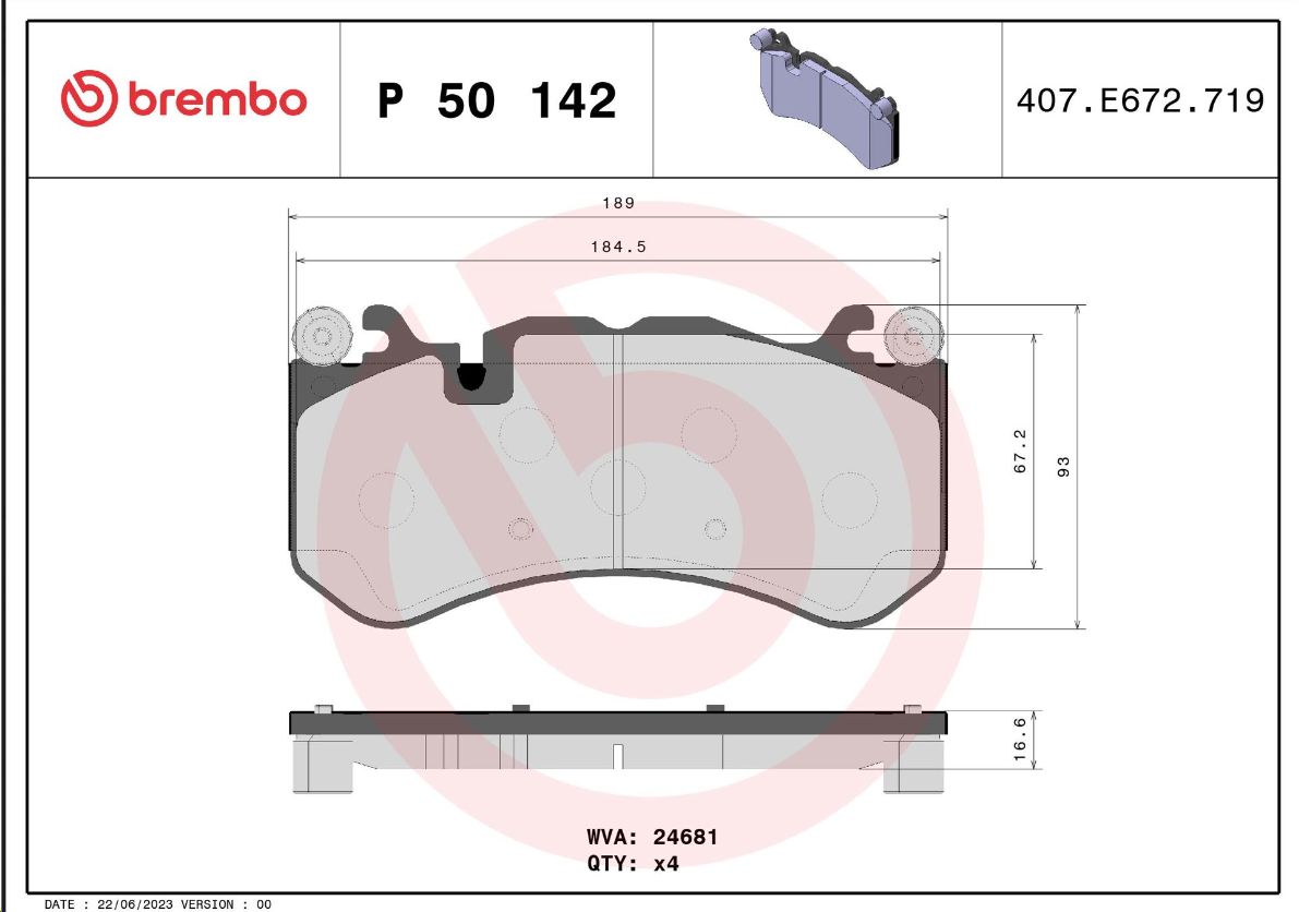 Тормозные колодки передние Mercedes W463 (A0084201020/A0004203205/P50142) BREMBO - Миниатюра товара 1