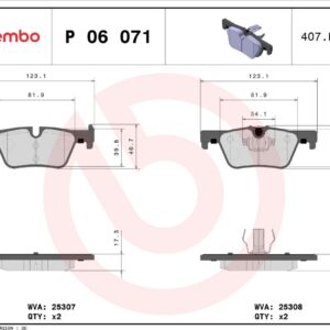 Тормозные колодки задние BMW 1(F20/F21), 2(F22/F23/F87), 4(F31/F32/F33/F83), X3(F25) BREMBO