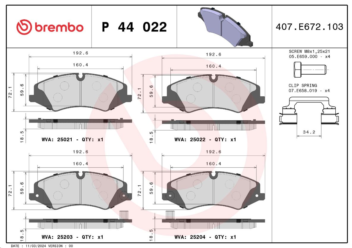 Тормозные колодки передние Land Rover RANGE ROVER SPORT 09-  BREMBO EUROPE - Миниатюра товара 1
