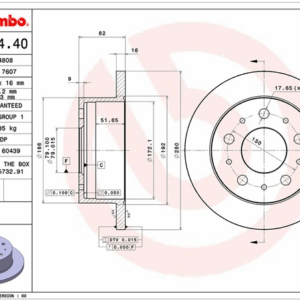 Диск тормозной задний R-16 d280 BREMBO