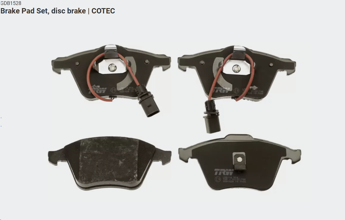 Тормозные колодки передние VAG Audi A6 (C5), Skoda Fabia 4G0698151AE TRW - Миниатюра товара 1